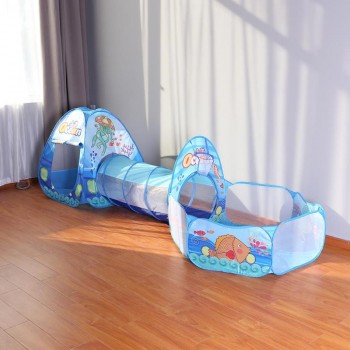 3 in 1 Set Foldable Kids Crawling Tunnel + Play Tents + Baby Ocean Ball Pool Children Game Toys Play House Set