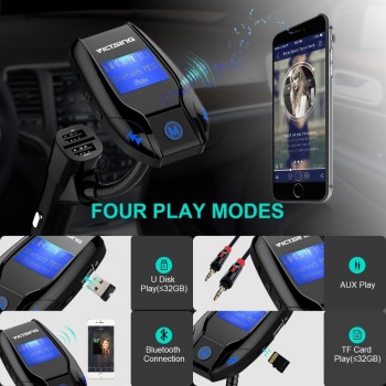 VicTsing FM Bluetooth FM Transmitter Wireless In-Car FM Transmitter Radio Adapter Car Kit 3 USB Ports Car Charger MP3 Player