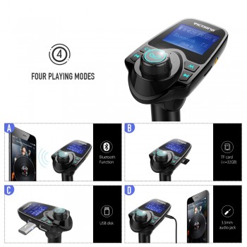 VicTsing Car MP3 Player FM Transmitter Bluetooth Handsfree Car Kit Wireless Radio Audio Adapter with Dual USB 2.1A USB Charger