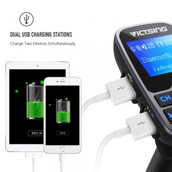 VicTsing Car MP3 Player FM Transmitter Bluetooth Handsfree Car Kit Wireless Radio Audio Adapter with Dual USB 2.1A USB Charger