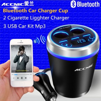 C1 TF/Miscro SD Car Music MP3 Player Handsfree Bluetooth Car Kit FM Transmitter Cigaretter Ligther Adapter 3 USB Cup Car Charger