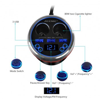 C1 TF/Miscro SD Car Music MP3 Player Handsfree Bluetooth Car Kit FM Transmitter Cigaretter Ligther Adapter 3 USB Cup Car Charger