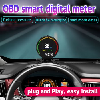 New P15 HD TFT OBD Digital Speed Hud Display Speedometer OBD2 Turbo Boost Pressure Meter Alarm Oil Water Temp Gauge Code Reader