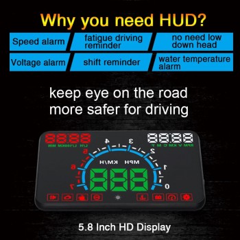 GEYIREN E350 OBD2 II HUD Car Display 5.8 Inch Screen Easy Plug And Play Overspeed Alarm Fuel Consumption display hud projector