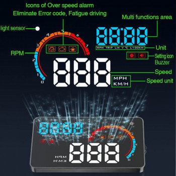 VJOYCAR 5.5 A8 Car HUD Head Up Display 4 D2000 OBD2 Display LED Windscreen OBD Scanner Over Speed Warning Car Speed Projector