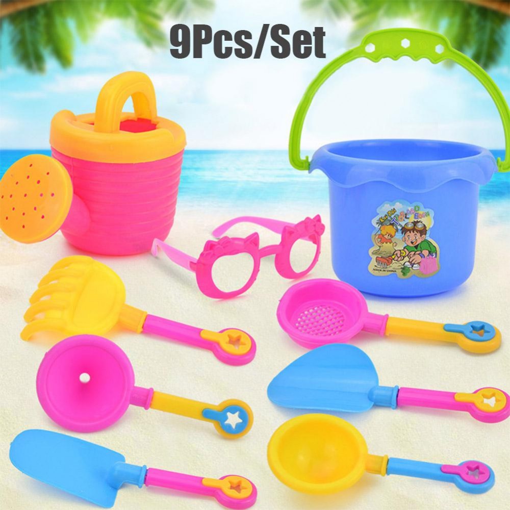 9Pcs/Set Simulate Kettle Bucket Shovel Funnel Glasses Beach Seaside Water Sand Play Toys