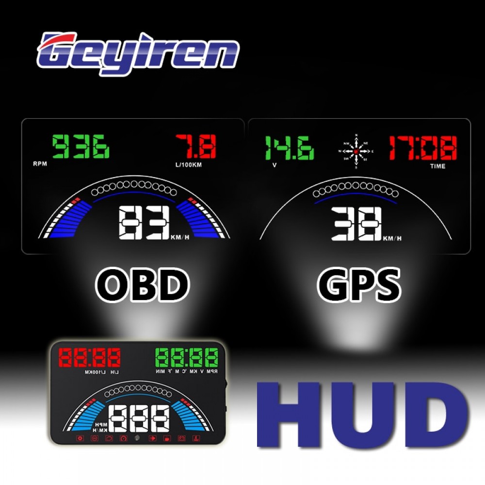 5.8 Car styling S7 HUD GPS Speedometer OBD2 Car Head Up Display Vehicle Speeding Warning Fuel Consumption Water Temperature RPM