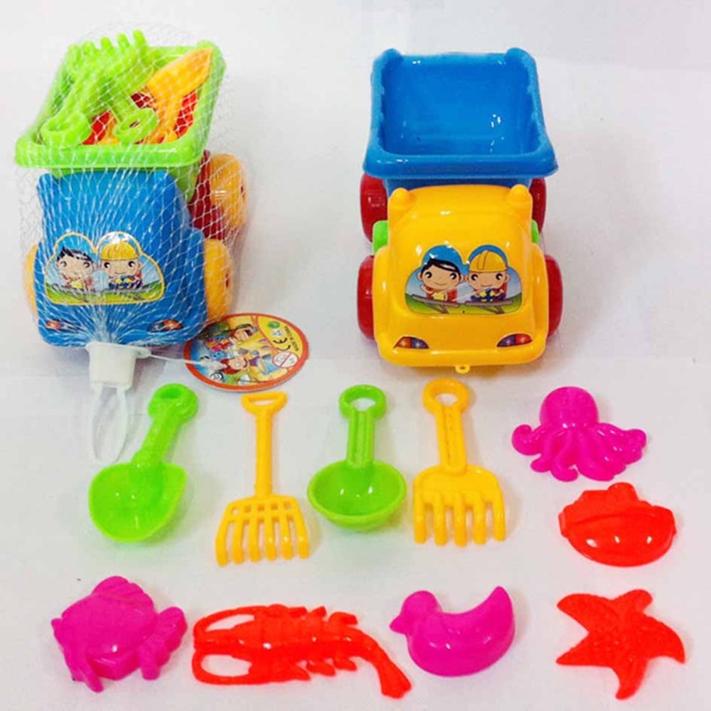 11pcs Set Sand Water Beach Play Toys Set Kids Children Seaside Bucket Shovel Rake Kit Building Sea Horse Molds Funny Tools