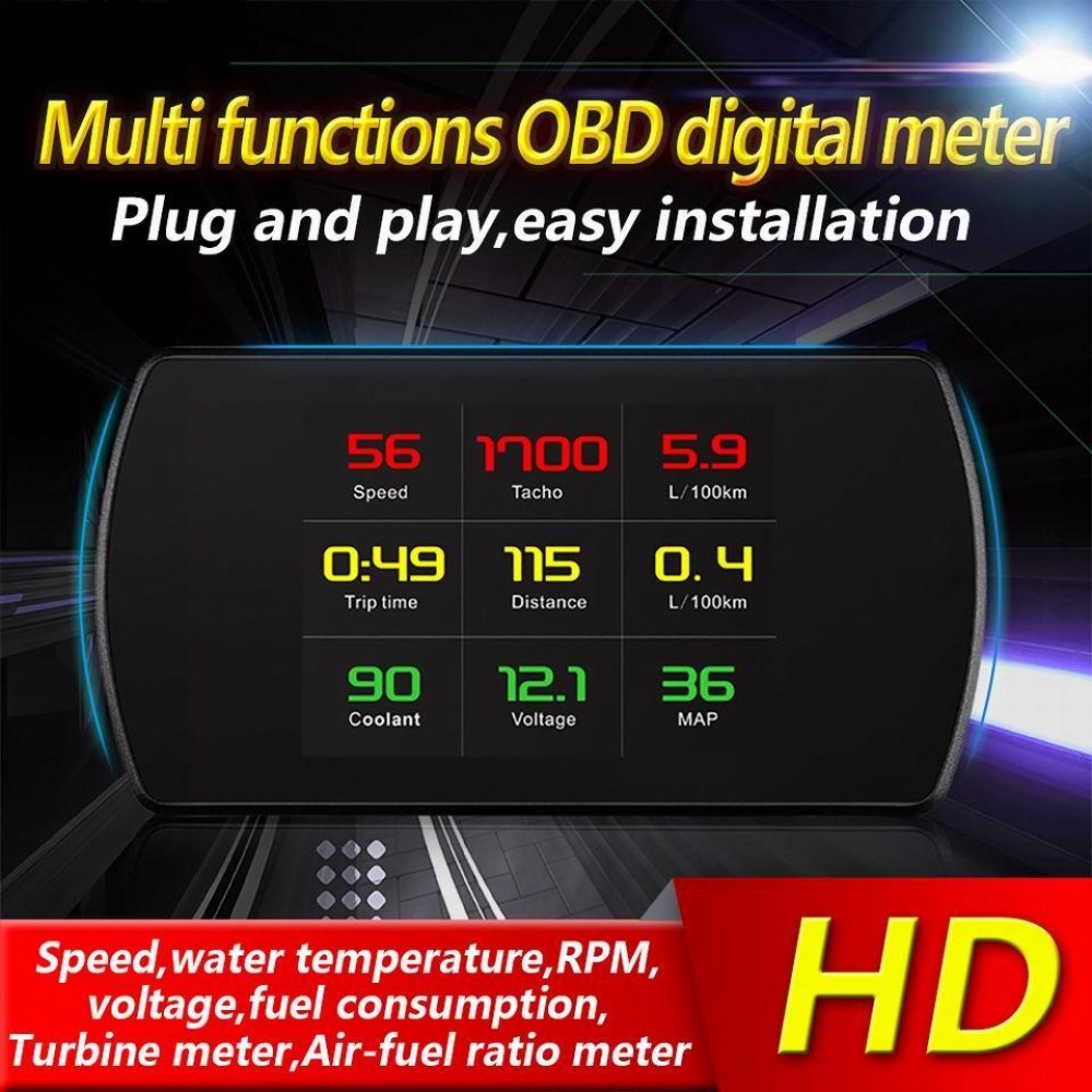 P12 4.3 Inch LCD Car Head Up Display HUD OBD 2 On-Board Computer Multifunction  hud Display Car Electronics Car Speedometer