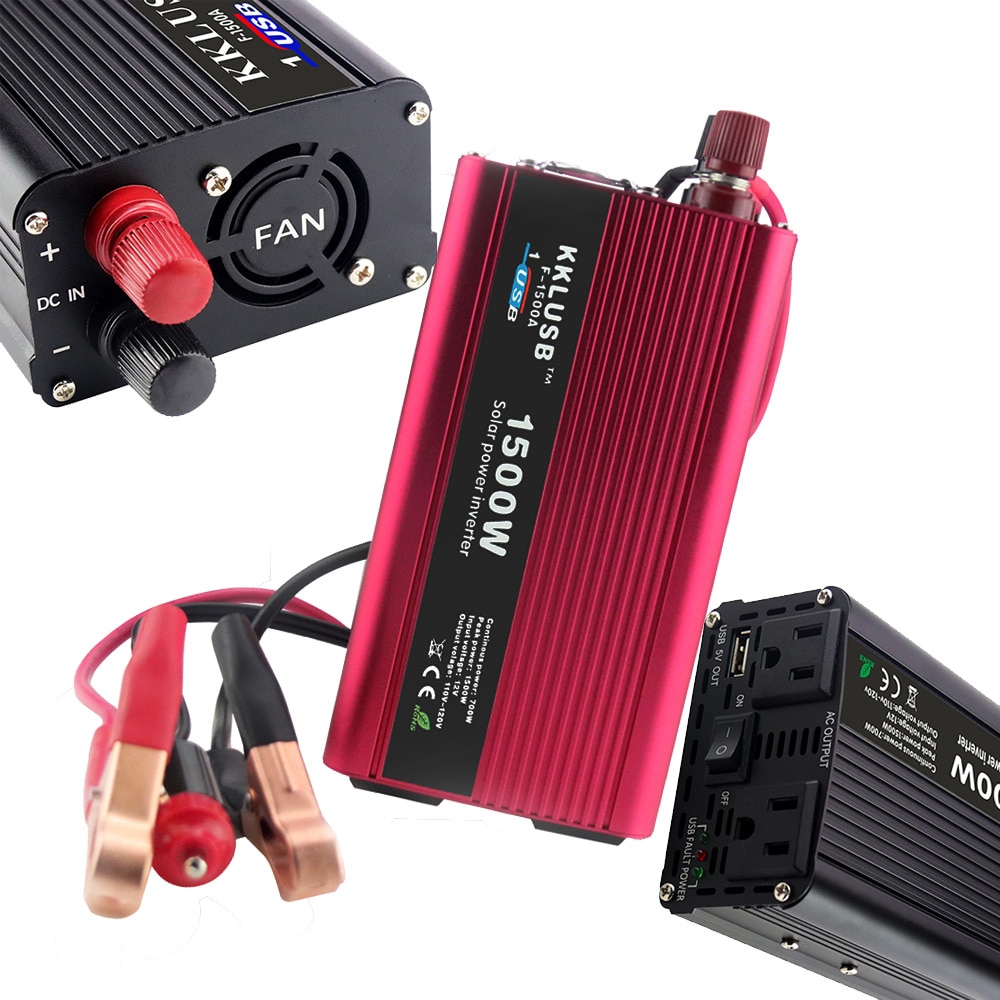 Car Inverter 1500 W DC 12 V to AC 110 V Power Inverter Charger Converter Sturdy and Durable Vehicle Power Supply Switch