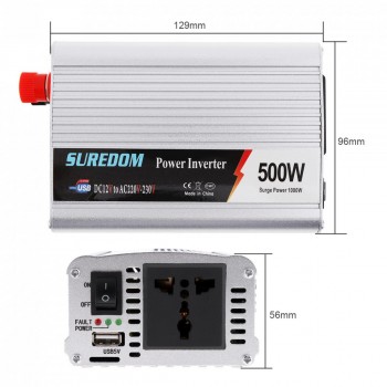 500W Car Inverter DC 12V 24V to AC 220V 110V USB Auto Power Inverter Adapter Charger Voltage Transformer Peak Power 1000W