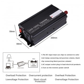 2000W Peak Car Power Inverter DC 12V/24V to AC 220V Charger Converter Black Vehicle Power Supply Switch High Quality Accessory