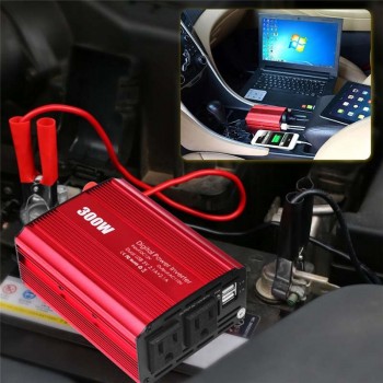 300W Power Inverter 12 V to AC 110/220 Volt  2 USB Max 600 Watt Modified Sine Wave  LCD Digital Car Charge Converter Transformer