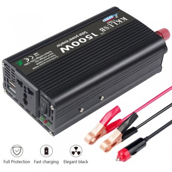 Converter DC 12 V to AC 220 V 700 W Peak Power 1500 W 50Hz Sine Wave Inverter with 3.1 A 2 USB Car Adapter Sturdy and Durable