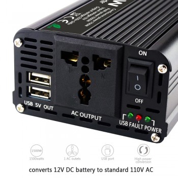 Converter DC 12 V to AC 220 V 700 W Peak Power 1500 W 50Hz Sine Wave Inverter with 3.1 A 2 USB Car Adapter Sturdy and Durable