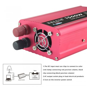 Converter DC 12 V to AC 220 V 700 W Peak Power 1500 W 50Hz Sine Wave Inverter with 3.1 A 2 USB Car Adapter Sturdy and Durable