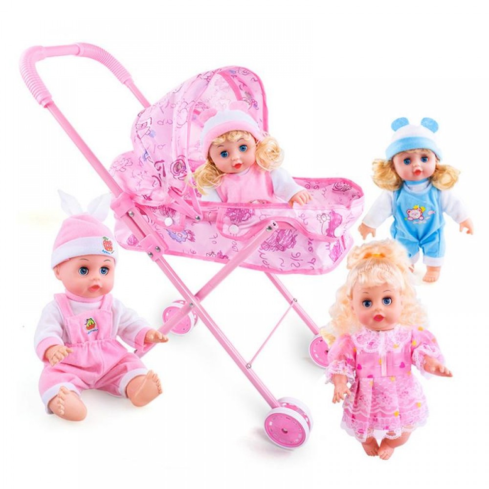 Childrens Toy Cart Doll Baby Girl Play House Toy Set Stroller Toy Trolley With Sounded Doll Built Sense Of Responsibilities Toy