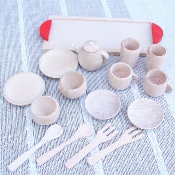 Baby Toys Nature Beech Wood Tea Set Wooden Toys Cup Set Pretend Play Kitchen Toys Educational Infant Birthday Gift