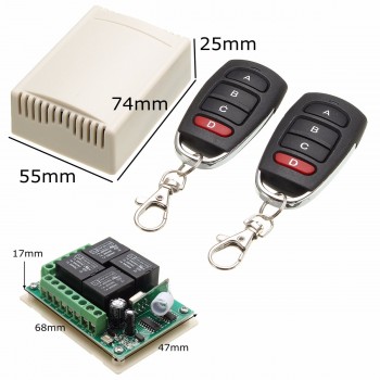 KROAK 433Mhz Universal Wireless Remote Control Switch DC 12V 4CH Channel Relay 2 Transmitter+Receiver