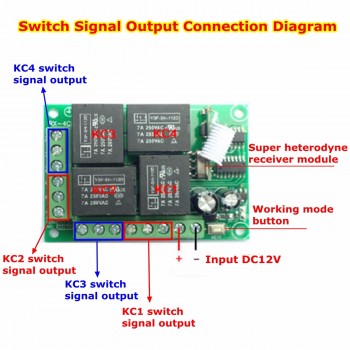 KROAK 433Mhz Universal Wireless Remote Control Switch DC 12V 4CH Channel Relay 2 Transmitter+Receiver