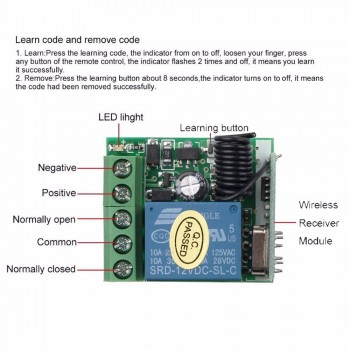 kebidu KR2201-4 DC 12V 1CH Relay Receiver Module RF Transmitter 433Mhz Wireless Remote Control Switch