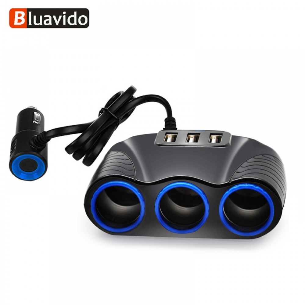 Bluavido 3 Way Auto Sockets Car Cigarette Lighter Adapter Lighter Splitter Lighter 5V 3.1A Output Power 3 USB Charger 12V/24V