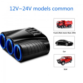 Bluavido 3 Way Auto Sockets Car Cigarette Lighter Adapter Lighter Splitter Lighter 5V 3.1A Output Power 3 USB Charger 12V/24V