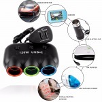 120W 3 Sockets Way Car Auto Cigarette Lighter Splitter Power Adapter Dual 2 USB Car Charger for iphone for samsung Car DVR GPS