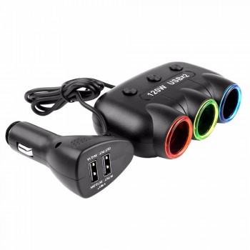 120W 3 Sockets Way Car Auto Cigarette Lighter Splitter Power Adapter Dual 2 USB Car Charger for iphone for samsung Car DVR GPS