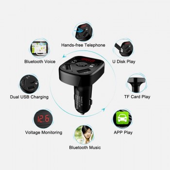 4.1A Car Dual USB Quick Charger Power Adapter  Mult-func Mp3 Music Player FM Redio Transmitter Bluetooth Phone Cigar Lighter