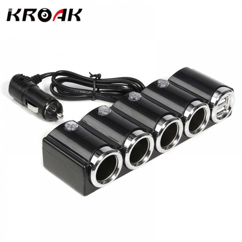 120W 12V 4 Way Multi Socket Car Charger Vehicle Auto Car Cigarette Lighter Socket Splitter amp; Dual USB Ports Plug Adapter