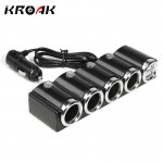 120W 12V 4 Way Multi Socket Car Charger Vehicle Auto Car Cigarette Lighter Socket Splitter amp; Dual USB Ports Plug Adapter