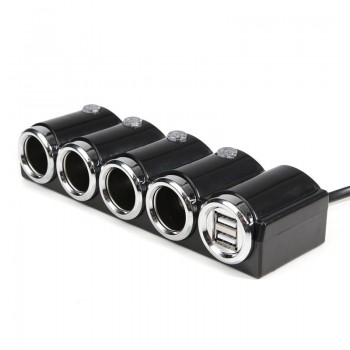 120W 12V 4 Way Multi Socket Car Charger Vehicle Auto Car Cigarette Lighter Socket Splitter amp; Dual USB Ports Plug Adapter