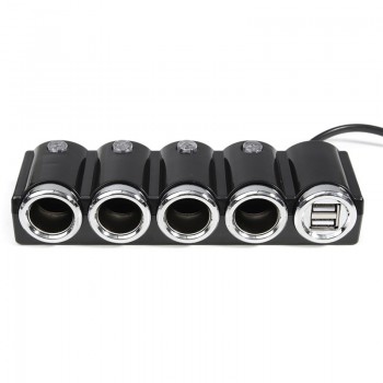 120W 12V 4 Way Multi Socket Car Charger Vehicle Auto Car Cigarette Lighter Socket Splitter amp; Dual USB Ports Plug Adapter