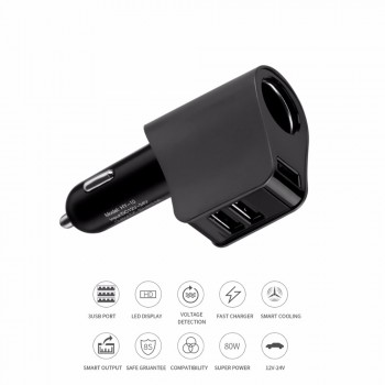 Onever 12V/24V Auto Sockets Car Cigarette Lighter Adapter Lighter Splitter Lighter 5V 3.1A Output Power 3 USB Car Charger