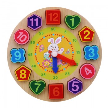 Kids Wooden Puzzle Toys Tangram Cognitive Digital Clock Digital Wood Watch Jigsaw Toys Education Cartoon Threading Assembly Toys