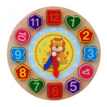 Kids Wooden Puzzle Toys Tangram Cognitive Digital Clock Digital Wood Watch Jigsaw Toys Education Cartoon Threading Assembly Toys