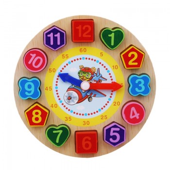 Kids Wooden Puzzle Toys Tangram Cognitive Digital Clock Digital Wood Watch Jigsaw Toys Education Cartoon Threading Assembly Toys