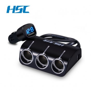 Mini 3 Sockets Way Car Auto Cigarette Lighter / Splitter Power Adapter Dual 2 USB Car Charger For Samsung DVR GPS iPhone iPad