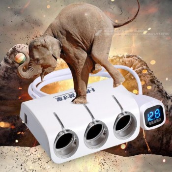 Mini 3 Sockets Way Car Auto Cigarette Lighter / Splitter Power Adapter Dual 2 USB Car Charger For Samsung DVR GPS iPhone iPad