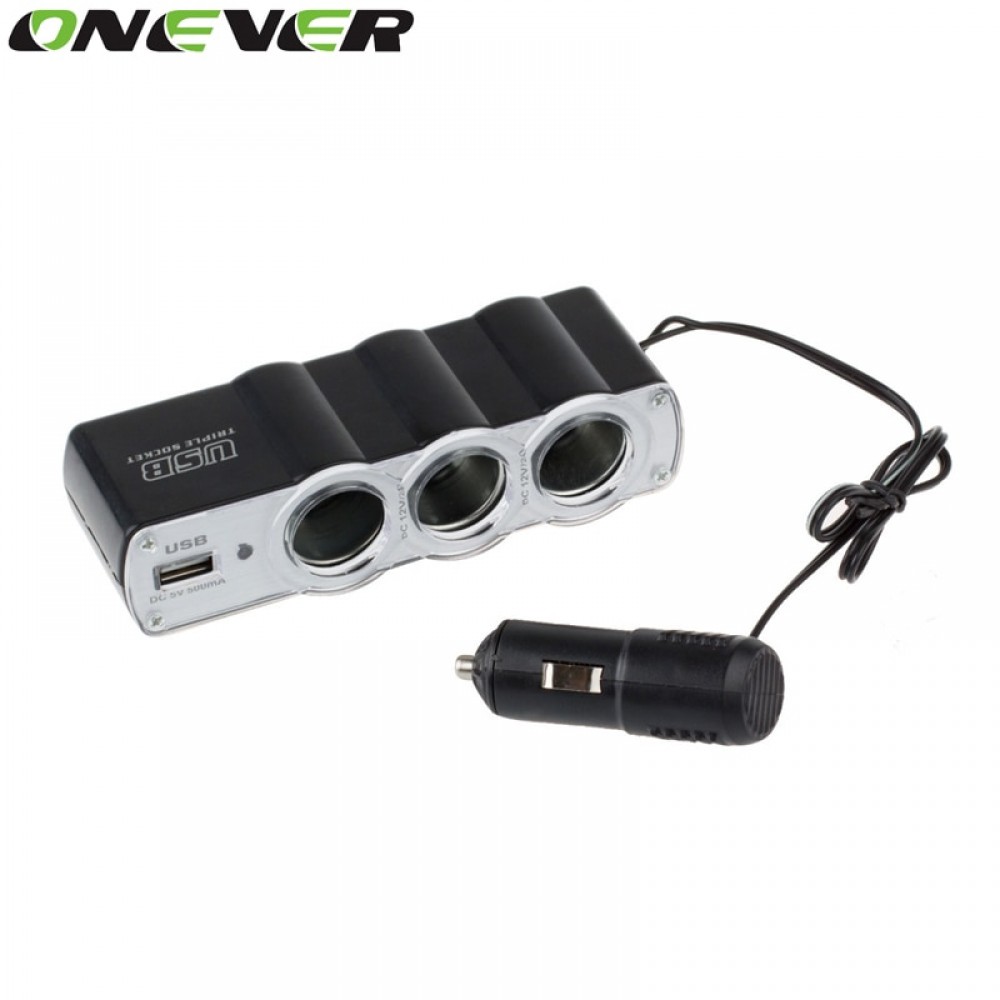 3 Way 12V-24V 5V Auto Car Cigarette Lighter Splitter Socket USB DC Car Power Charger Adapter with USB Port Charger for iPhone