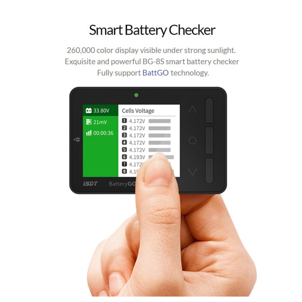 ISDT BattGo BG-8S Smart Battery Checker Balancer Receiver Signal Tester Quick Charge Function