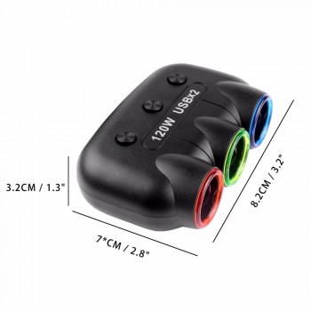 12V 120W 3 LED Sockets Way Car Auto Cigarette Lighter Splitter Power Adapter Dual 2 USB Car Charger For Phone DVR GPS