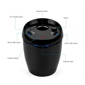 Aoshike QC3.0 4.8A Cup Holder Cigarette Lighter Sockets Car Charger Power Adapter 2 USB Ports Intelligent For Iphone LCD Display