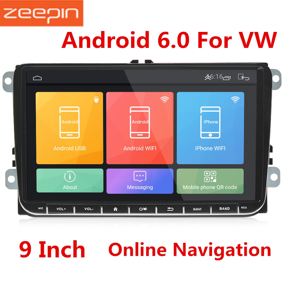 Zeepin Universal 9 inch Car DVD Player Radio Android 6.0 Dual Din Touch Screen Car Multimedia Player with Ultra Thin Body for VW