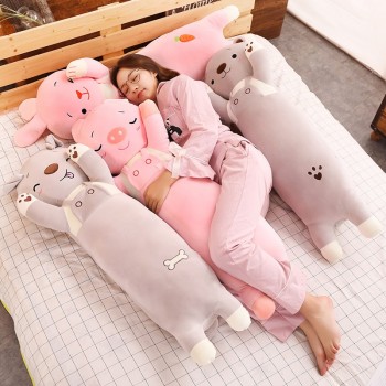 Animals Long Pillow Cylindrical Stuffed Bolster Standing Dog/Rabbit/Cat/Pig Pink/Grey Kids Adults Sleeping Companion 70/110cm