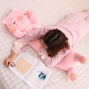 Animals Long Pillow Cylindrical Stuffed Bolster Standing Dog/Rabbit/Cat/Pig Pink/Grey Kids Adults Sleeping Companion 70/110cm