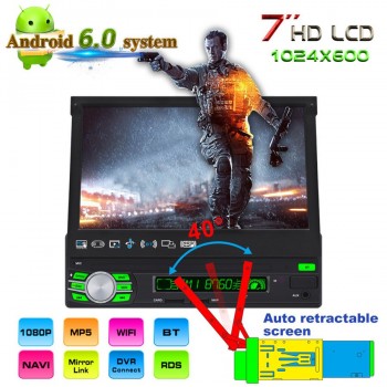 GUBANG 1DIN 7 HD LCD Android 6.0 System Car Radio Car MP5 Player Auto GPS Navigation Multimeia Retractable Screen ROM16GB