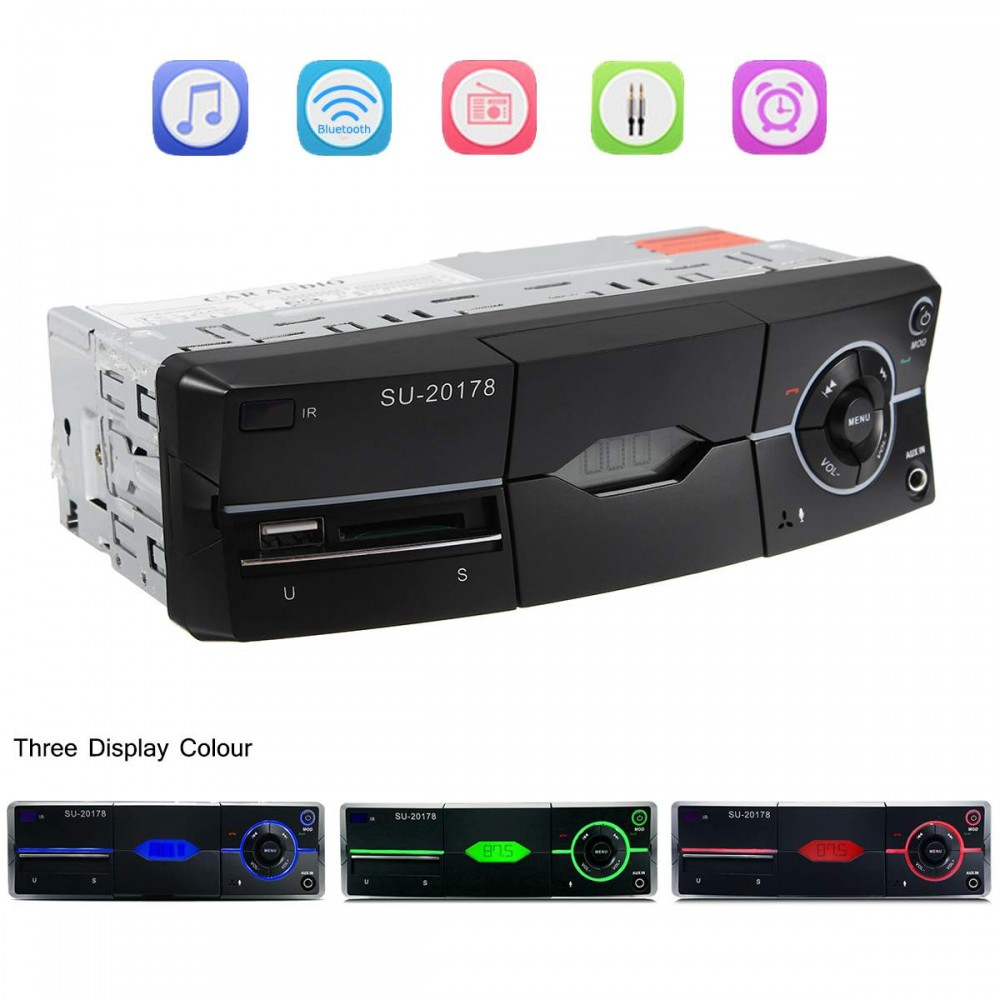 KROAK Excellent 12V 1 DIN Bluetooth Car Stereo FM Radio SD/USB/AUX-IN Remote Head Unit MP4 MP5 MP3 Audio Player USB SD MMC Port