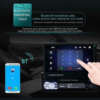 7 Folding Touch Screen 1Din Car Stereo MP5 Player RDS AM FM Radio Bluetooth 4.0 USB/TF/AUX Audio Video Player w/ Remote Control